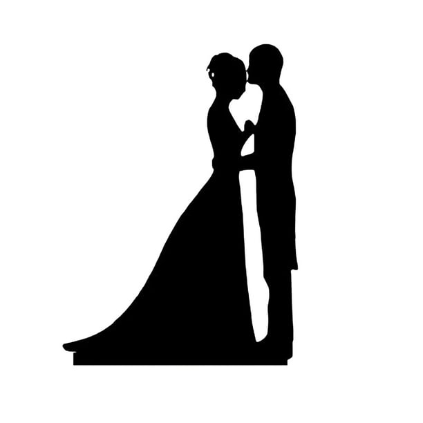 Romantic Bride Groom Silhouette Couple Black Acrylic Wedding Cake Topper 